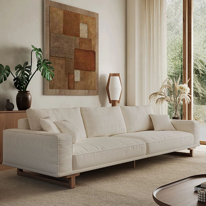 Mobilious-SABIÉRA White Bouclé Fabric Washable Sofa