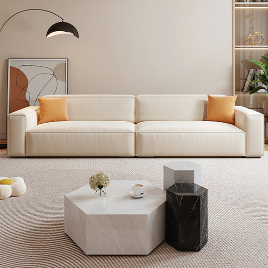 Calda Cream Fabric Straight Sofa - Plus