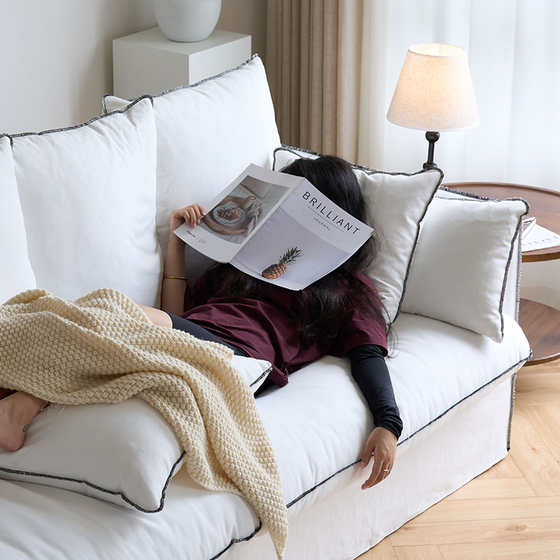 Mobilious-Bluoro Slipcovered White Skirted Sofa