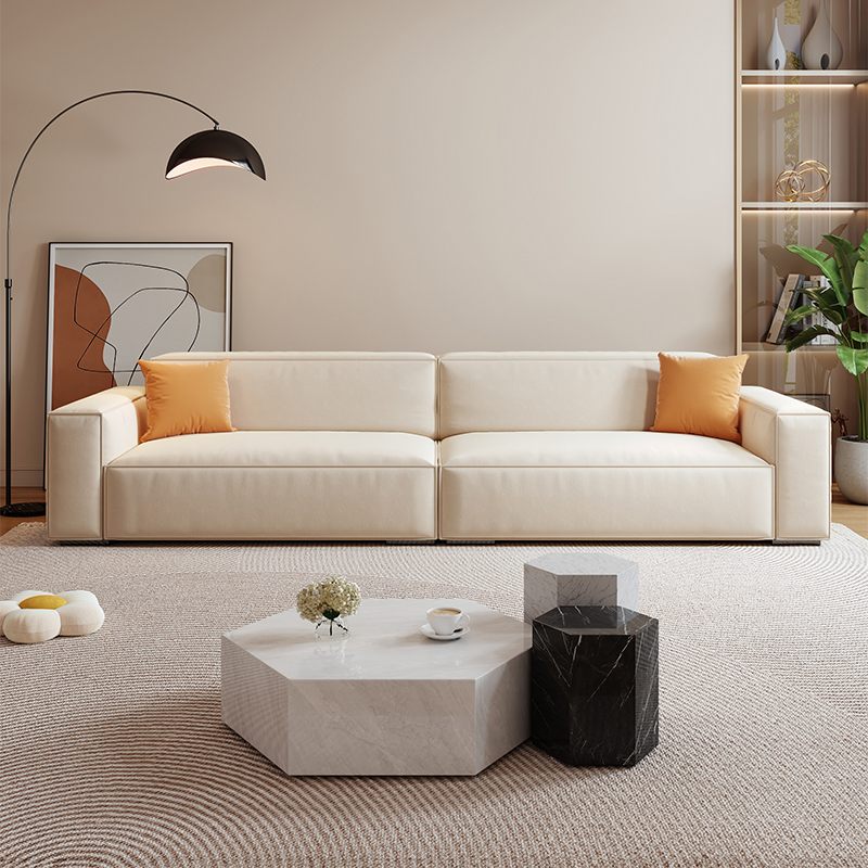 Mobilious-Calda Cream Fabric Straight Sofa