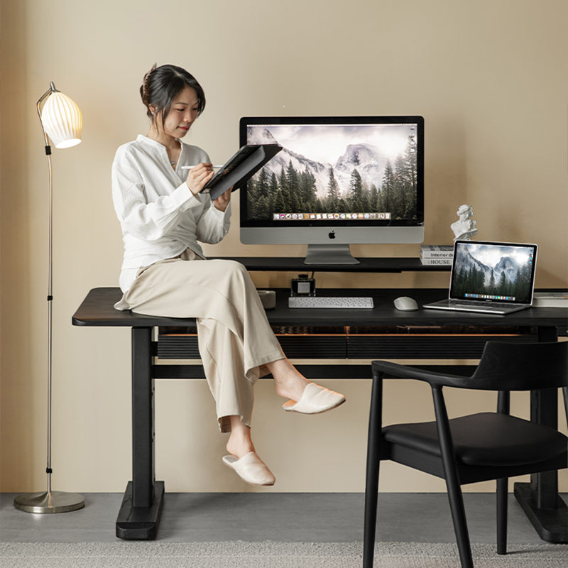 Elevare Solid Wood Black Sit-Stand Desk