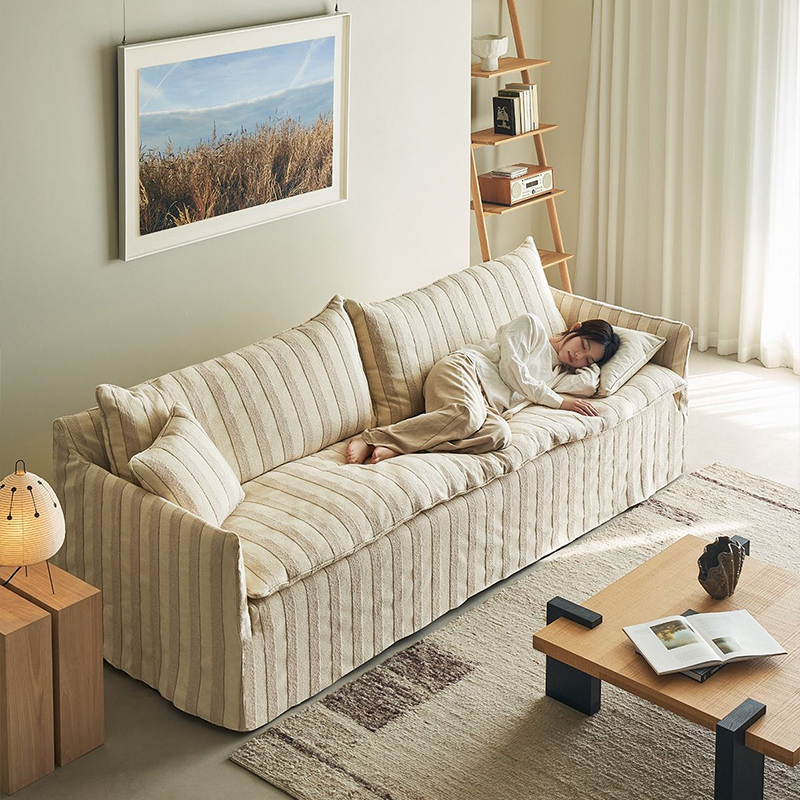 Caldia Beige Bouclé Fabric Deep Seat Sofa
