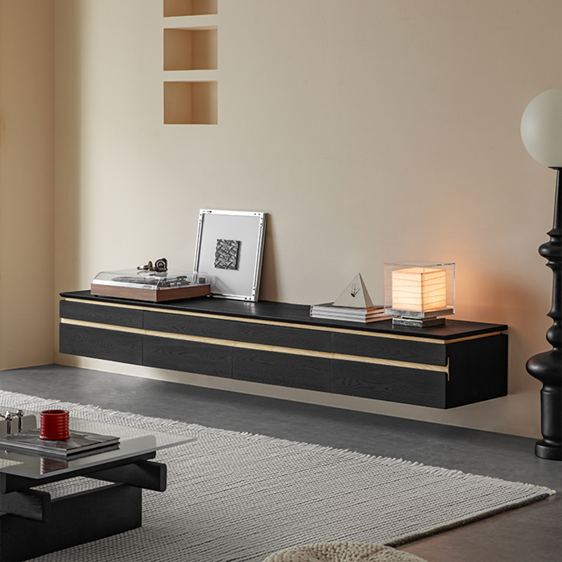 Zentro Solid Wood Black Modern TV Stand