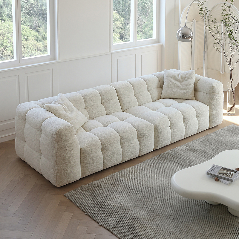 Mobilious-Melloro Cream Bouclé Plush Sofa