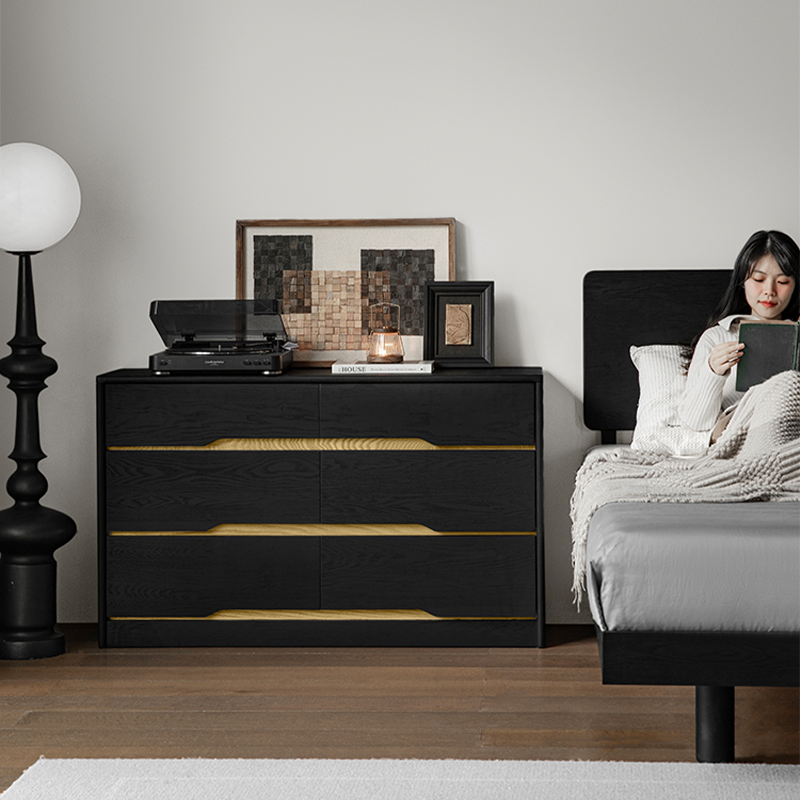 Euno Solid Wood Black Storage Dresser