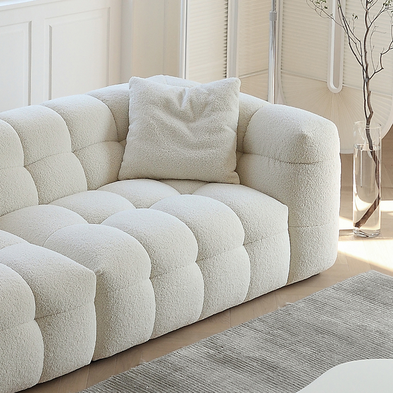 Mobilious-Melloro Cream Bouclé Plush Sofa