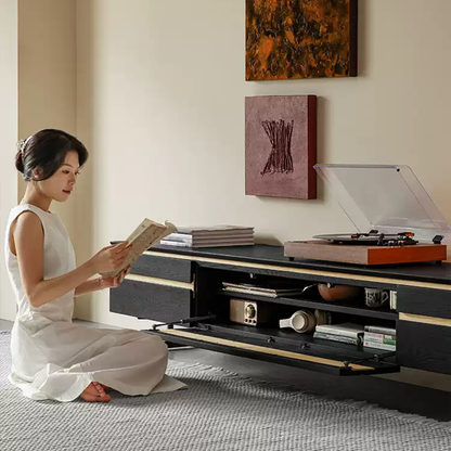 Zentro Solid Wood Black Modern TV Stand
