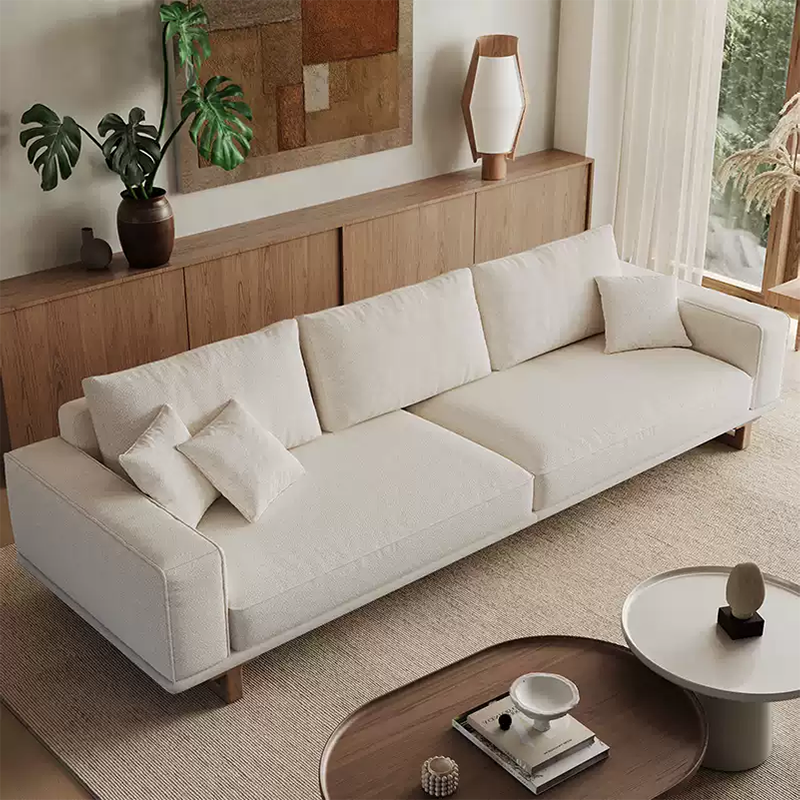 Mobilious-SABIÉRA White Bouclé Fabric Washable Sofa