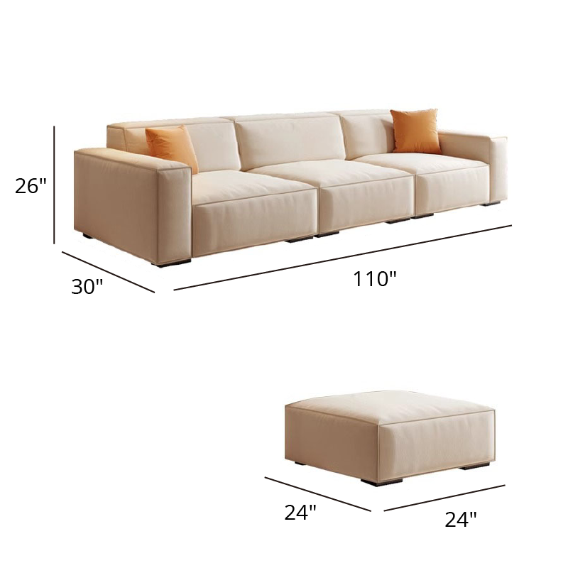 Mobilious-Calda Cream Fabric Straight Sofa