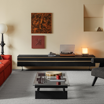 Zentro Solid Wood Black Modern TV Stand