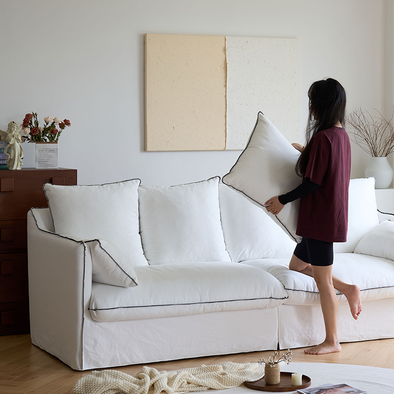 Mobilious-Bluoro Slipcovered White Skirted Sofa