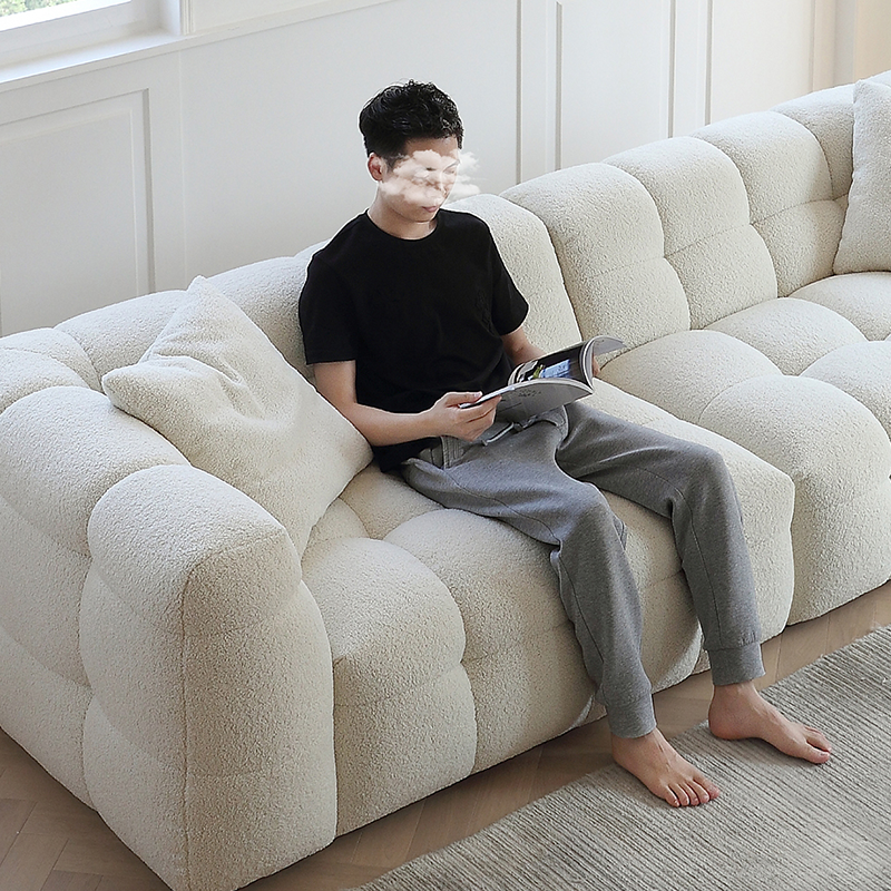 Mobilious-Melloro Cream Bouclé Plush Sofa