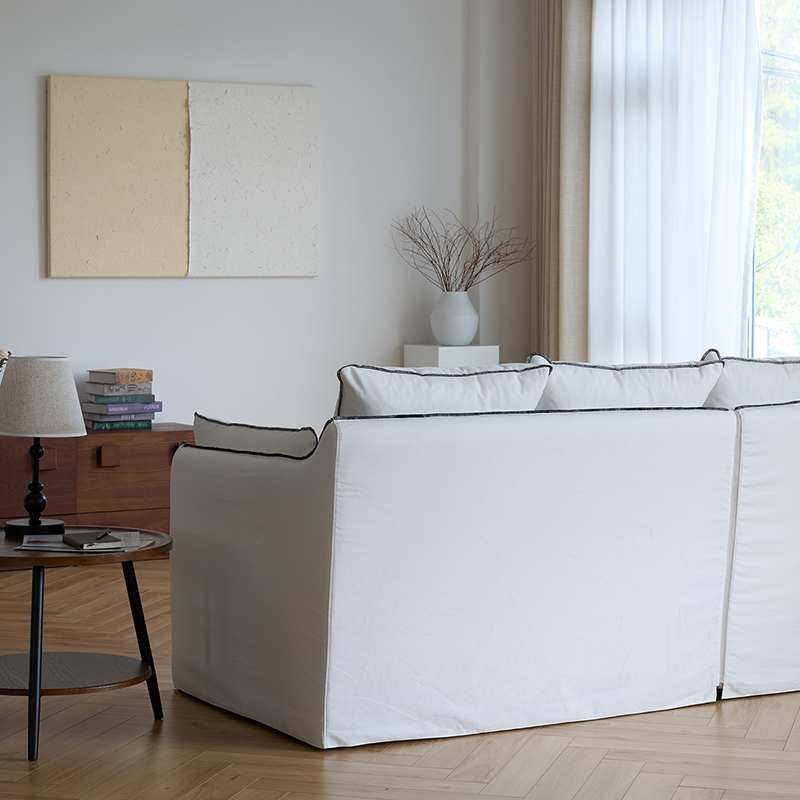 Mobilious-Bluoro Slipcovered White Skirted Sofa