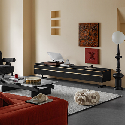 Zentro Solid Wood Black Modern TV Stand