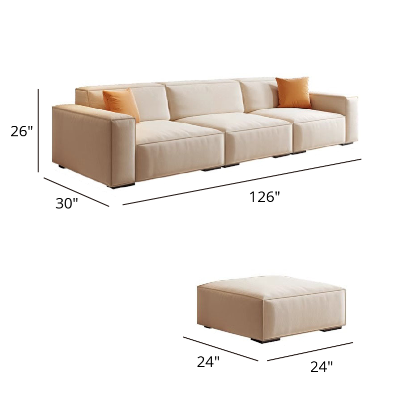 Mobilious-Calda Cream Fabric Straight Sofa
