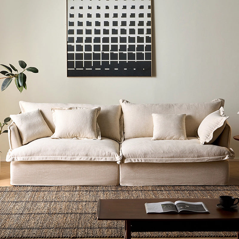 Aokaze White Linen Fabric Slipcovered Sofa