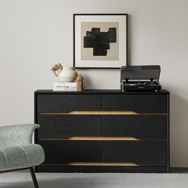 Euno Solid Wood Black Storage Dresser