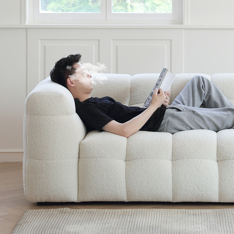 Mobilious-Melloro Cream Bouclé Plush Sofa