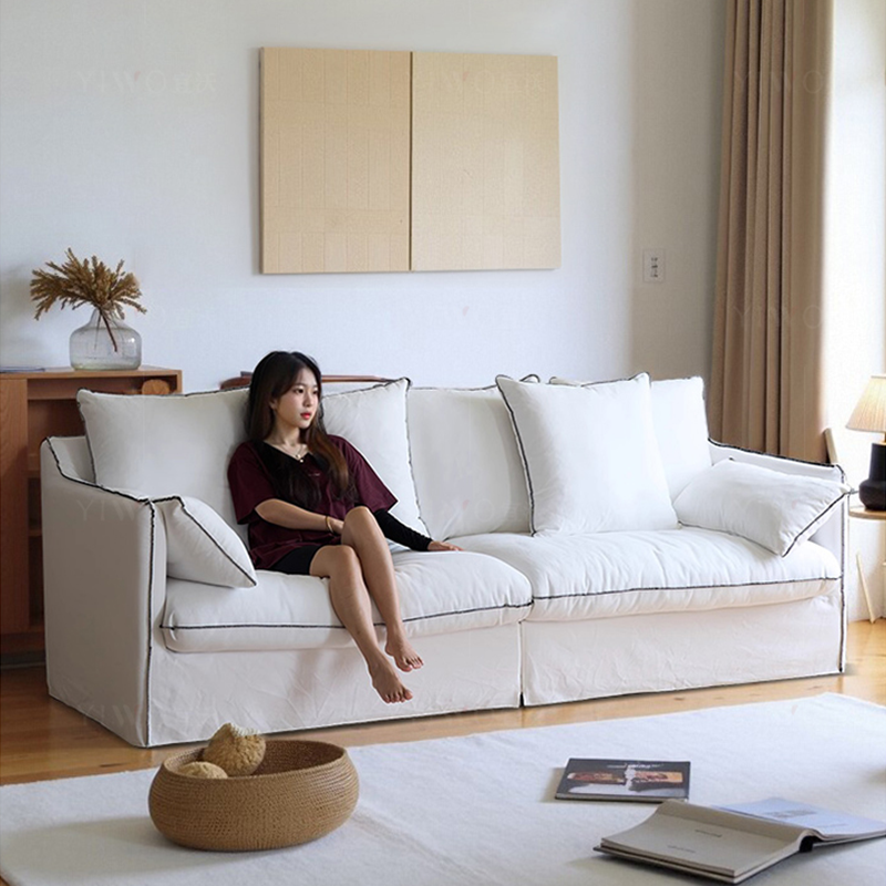Mobilious-Bluoro Slipcovered White Skirted Sofa