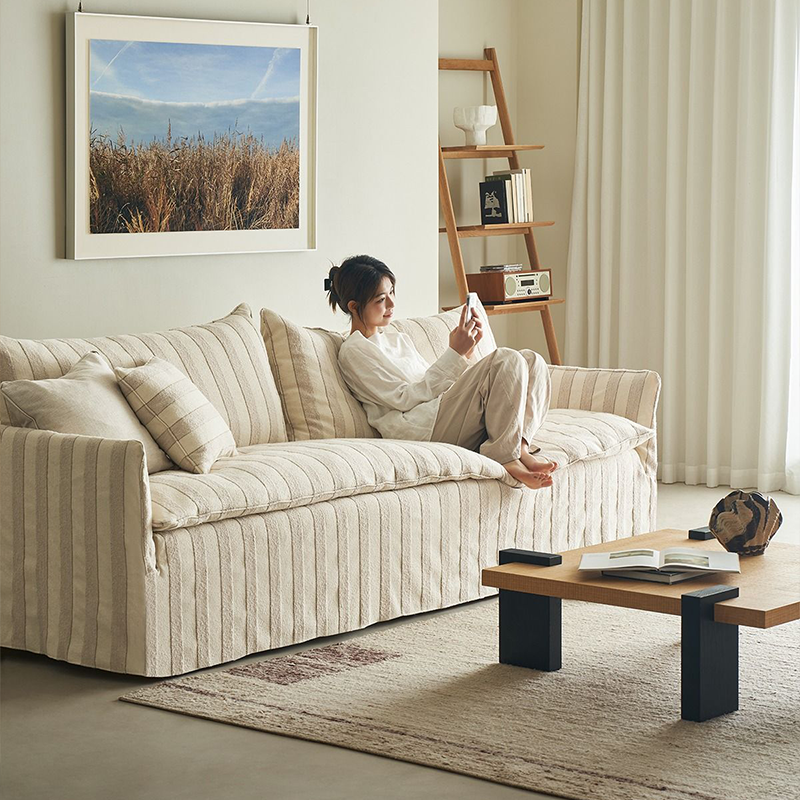 Caldia Beige Bouclé Fabric Deep Seat Sofa