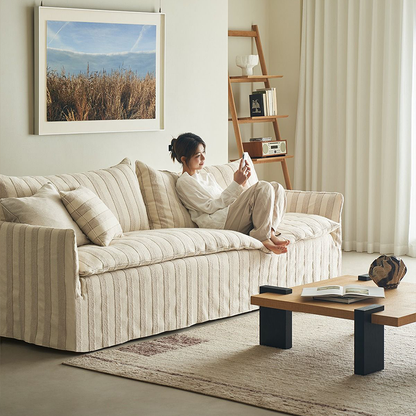 Caldia Beige Bouclé Fabric Deep Seat Sofa