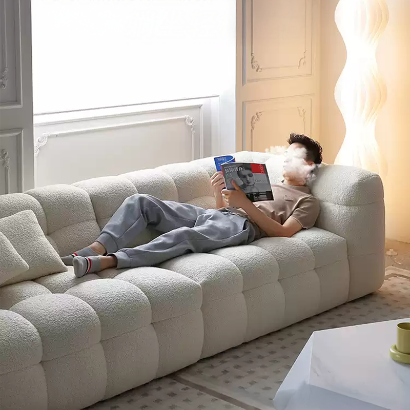 Mobilious-Melloro Cream Bouclé Plush Sofa
