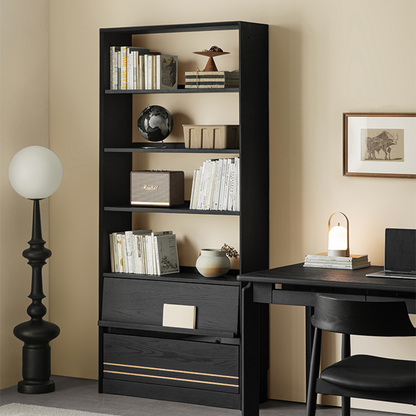Toki Solid Wood Black Bookcase