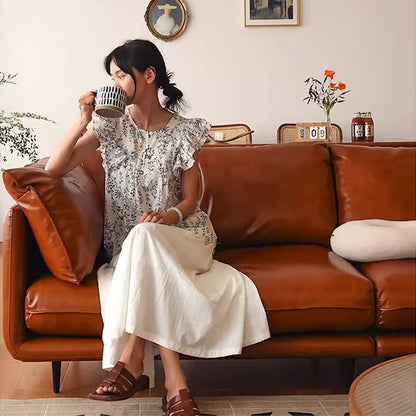 Calvía Genuine Leather Retro Straight Sofa