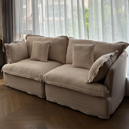 Aokaze White Linen Fabric Slipcovered Sofa
