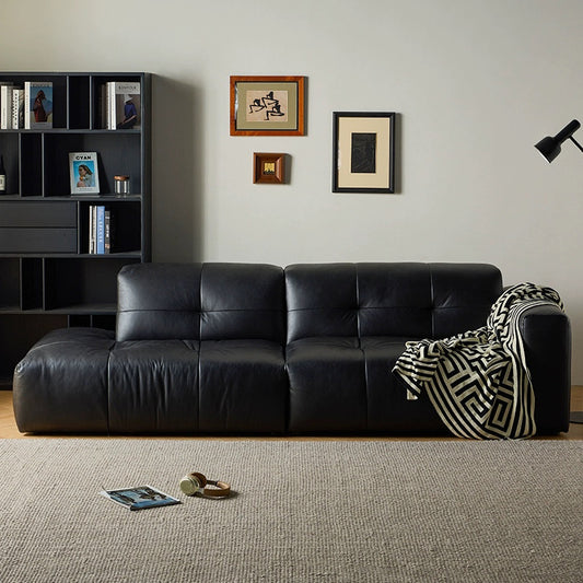 Svartlys Top Grain Leahter Straight Open Sofa