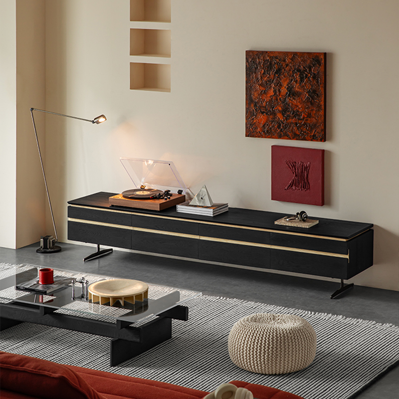 Zentro Solid Wood Black Modern TV Stand