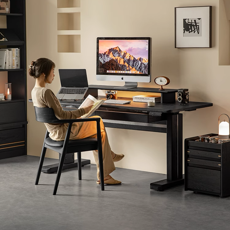 Elevare Solid Wood Black Sit-Stand Desk