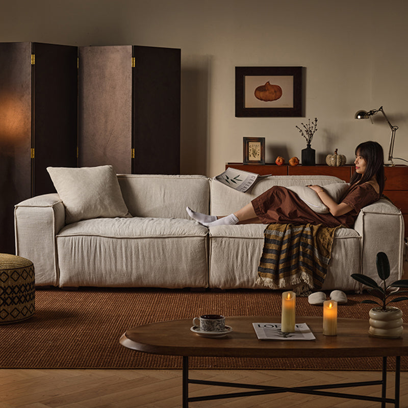 Kusari White Linen Fabric Washable Modular Sofa
