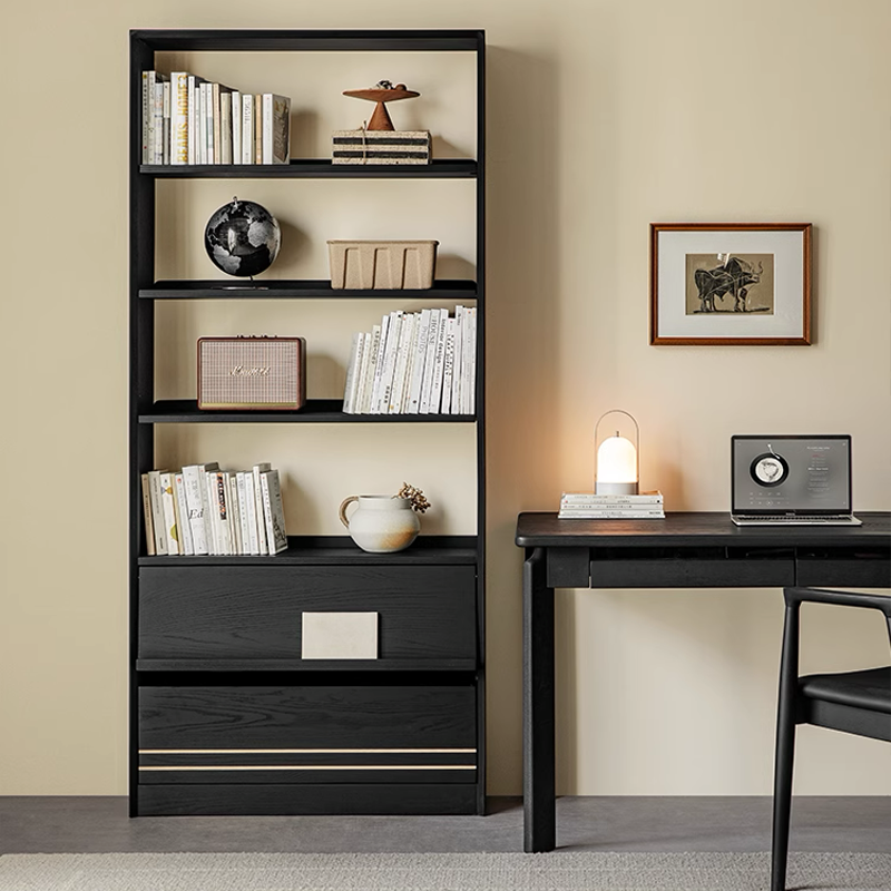 Toki Solid Wood Black Bookcase