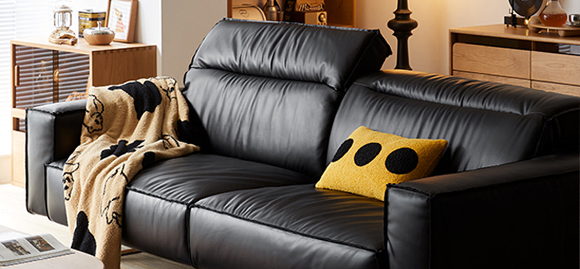 Mobilious - Treccia Top Grain Leather Straight Sofa