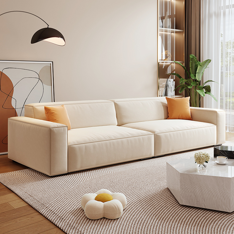 Mobilious-Calda Cream Fabric Straight Sofa
